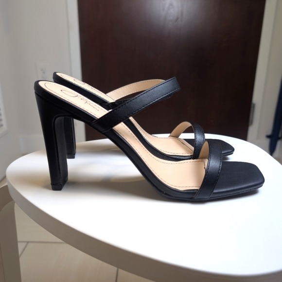 J. Adams Black Square Toe Slip On Sandal Heel 8.5 - Picture 1 of 10